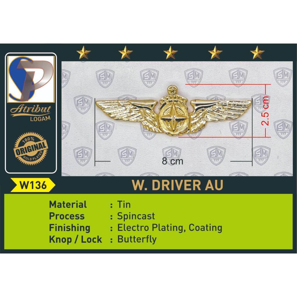BREVET PIN LENCANA WING DRIVER TNI AU ATRIBUTE TNI