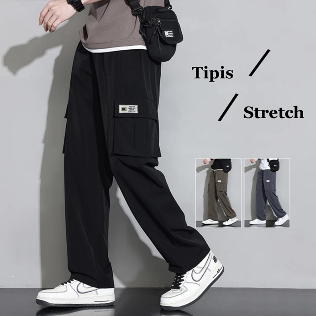 celana cargo panjang pria korean style stretch standar straight tipis celana kulot cowok kasual long