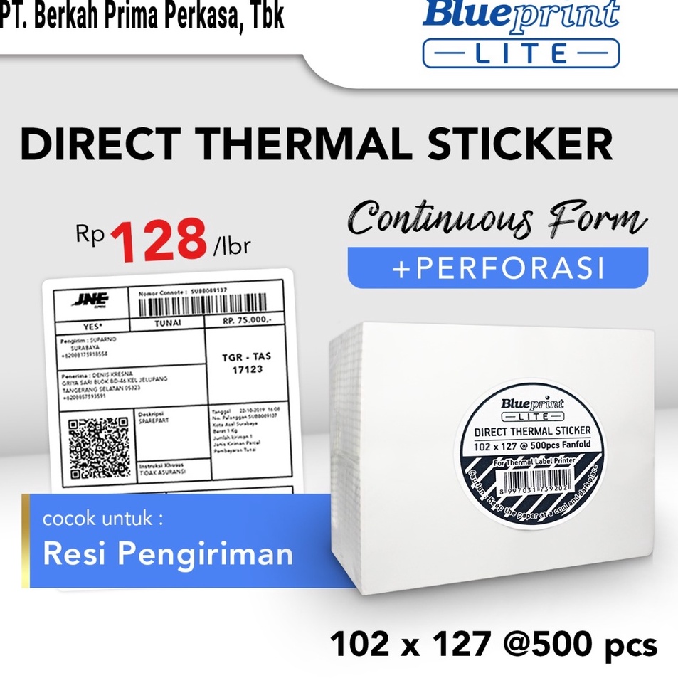 

Diskon Promo Direct Thermal Sticker Resi 12 x 127 BLUEPRINT Lite 12x127 mm 5Pcs CF