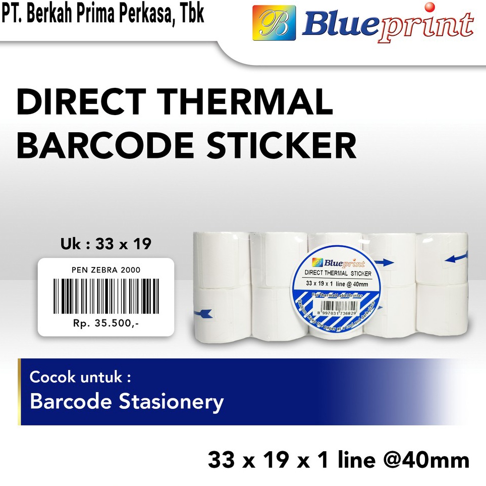 

Sale Direct Thermal Sticker Poble 33 x 19 Kes Label Stiker BLUEPRINT 33x19 mm 1 Line 1 Roll