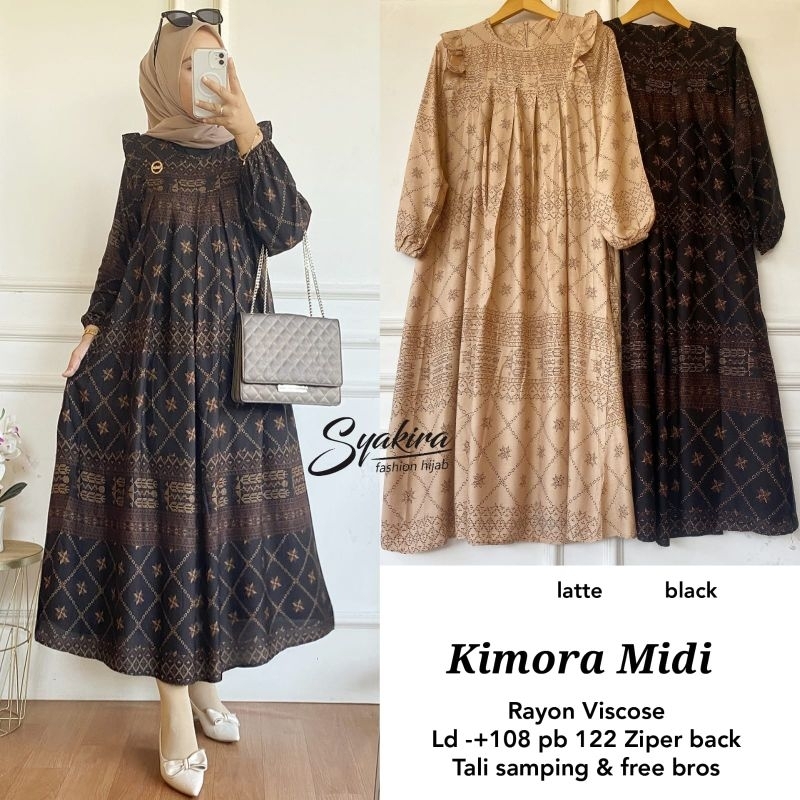 gamis midi bahan rayon viscose adem