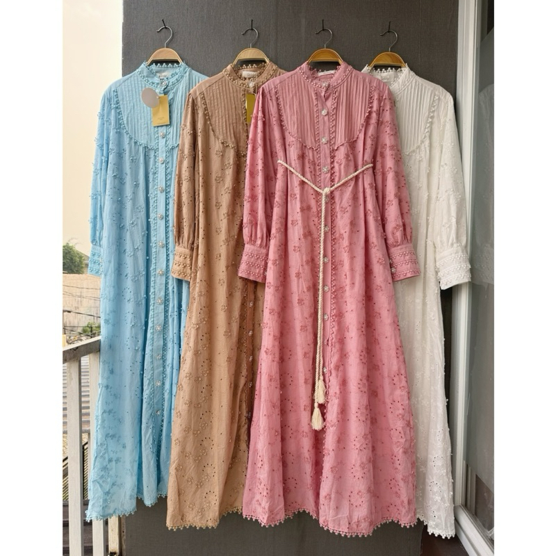 Selly dress, sherly maxi, dress import, gamis putih, white maxi, dress katun bordir, gamis eyelet, g