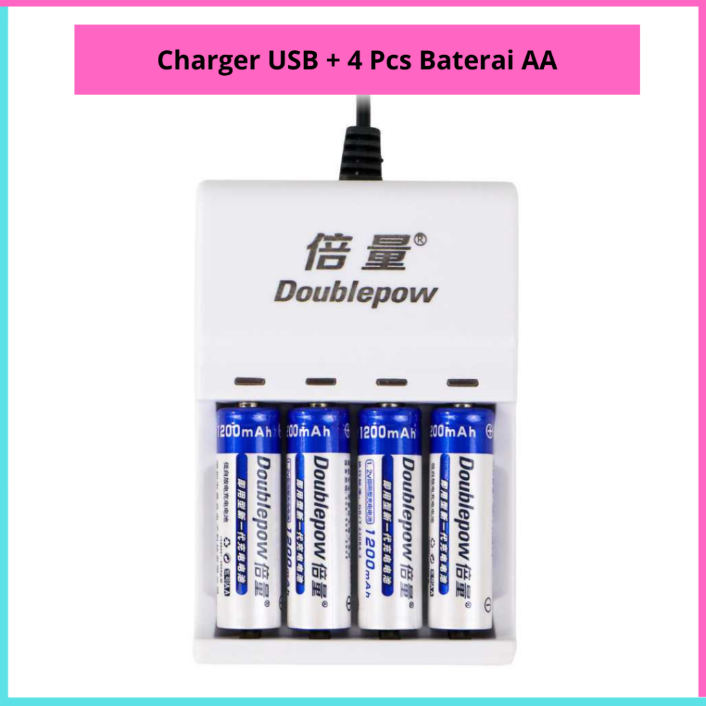 COD Cepat Doublepow Charger Baterai Rechargeable 4 Slot AA AAA with AA 4 PCS 1200 mAh / charger bate