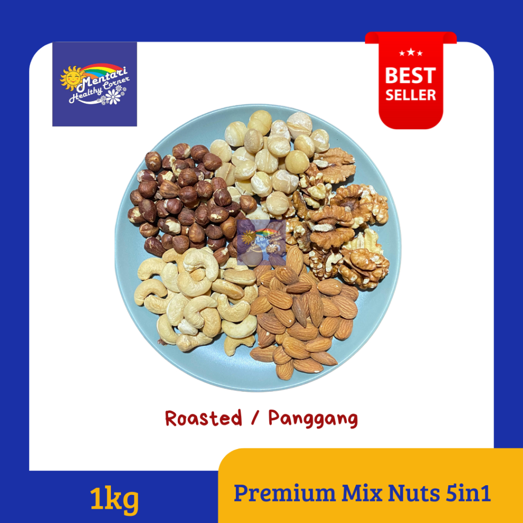 

1kg Premium Roasted Mix Nut 5in1 (Almond, Mede, Walnut Hazelnut, Macadamia ) 1kg