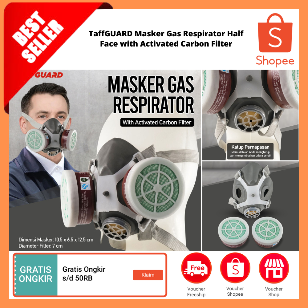 Masker Gas Respirator Half Face with Activated Carbon Filter / Masker Gas Cat Semprot Tahan Debu