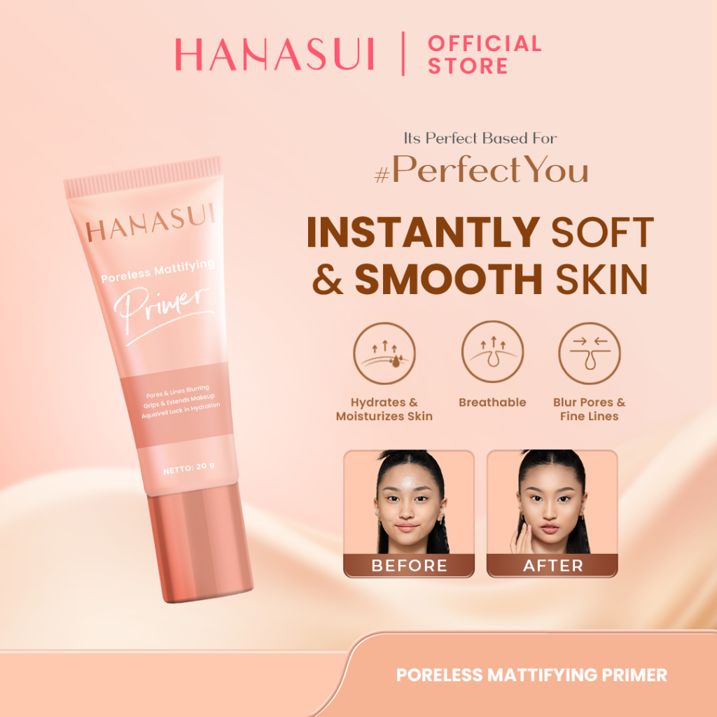 Hanasui Poreless Mattifying Primer - Menyamarkan Pori - Pori Garis Halus Kerutan Mengurangi Noda Hit