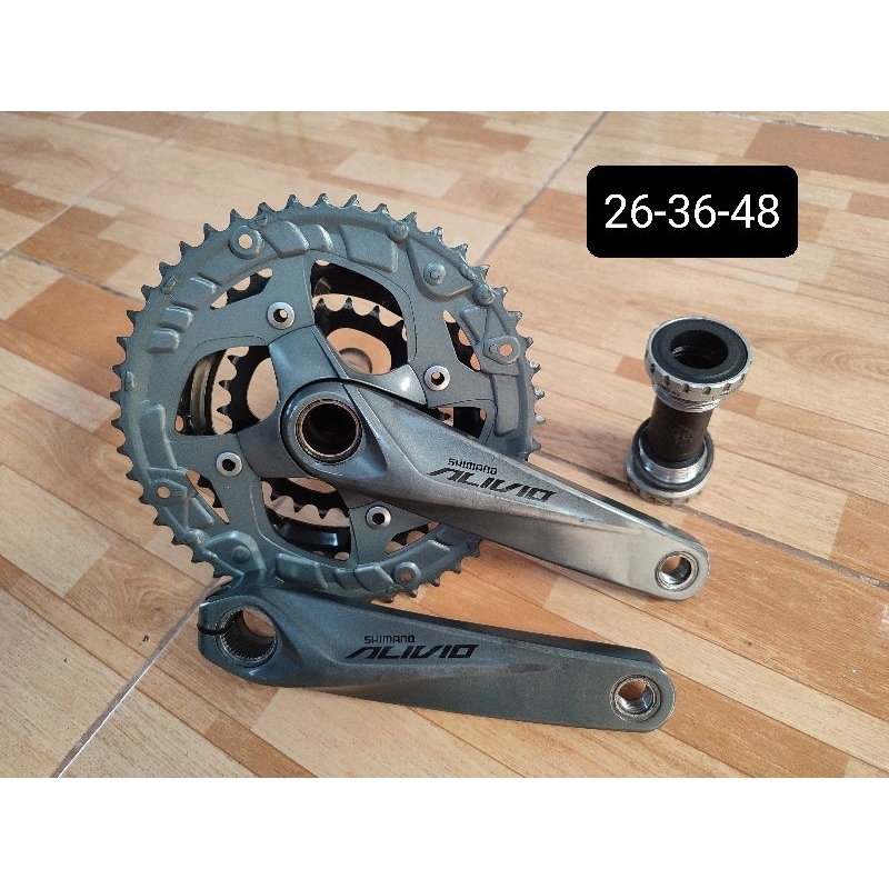 crank set HT2 shimano alivio m4050 m4060 lengkap bb triple chainring 26-36-48 bukan altus acera deor