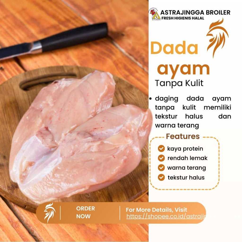 

Daging ayam dada fillet premium tanpa lemak dan kulit 1kg astrajingga broiler