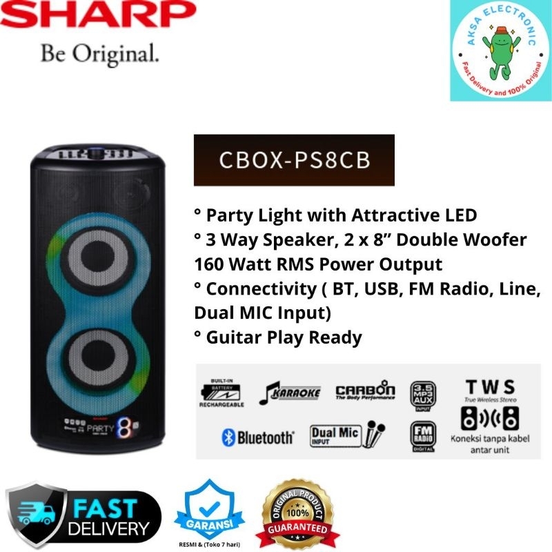 SHARP CBOX-PS8CB SPEAKER AKTIF PARTY SPEAKER PORTABLE 8 INCH