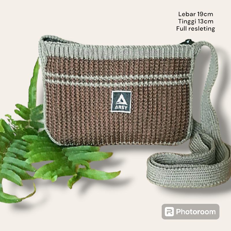 Tas Rajut full resleting selempang wanita motif strip OCEN