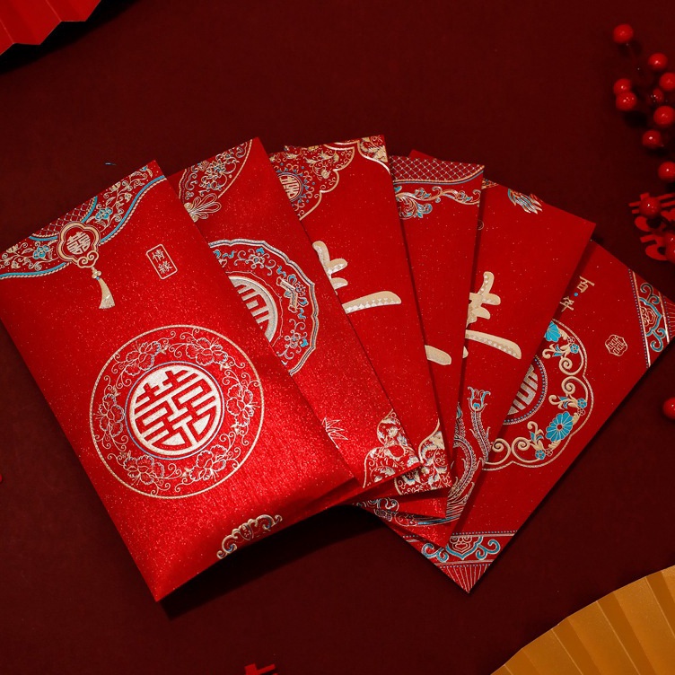 

6 PCS JUMBO ANGPAU WEDDING SHUANG XI GLITER ANGPAO SHUANG XI WEDDING TEAPAI SANGJIT