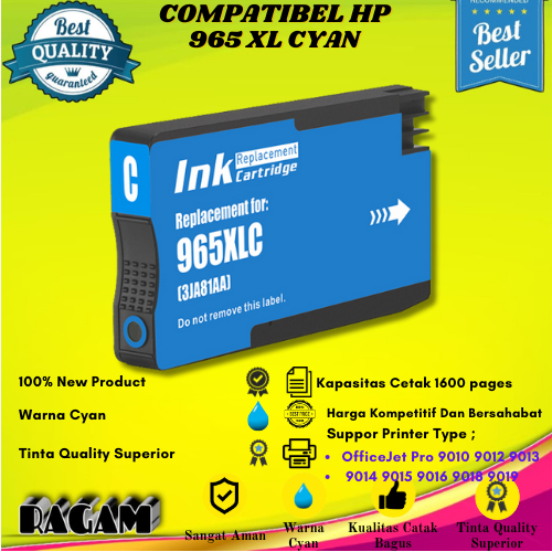 Tinta Compatibel HP 965XL Printer OfficeJet Pro 9010 9018 - Cyan