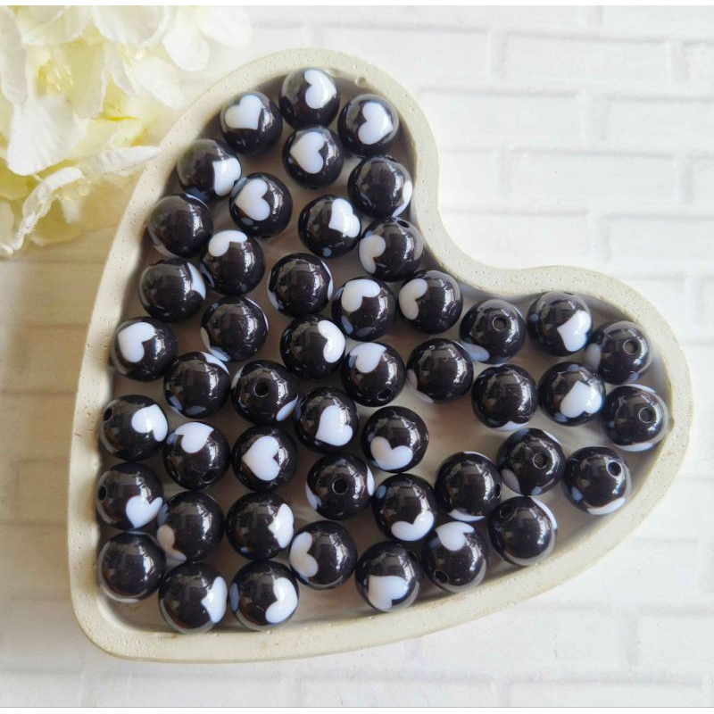 [10 pcs] mote bulat hitam putih 12 mm