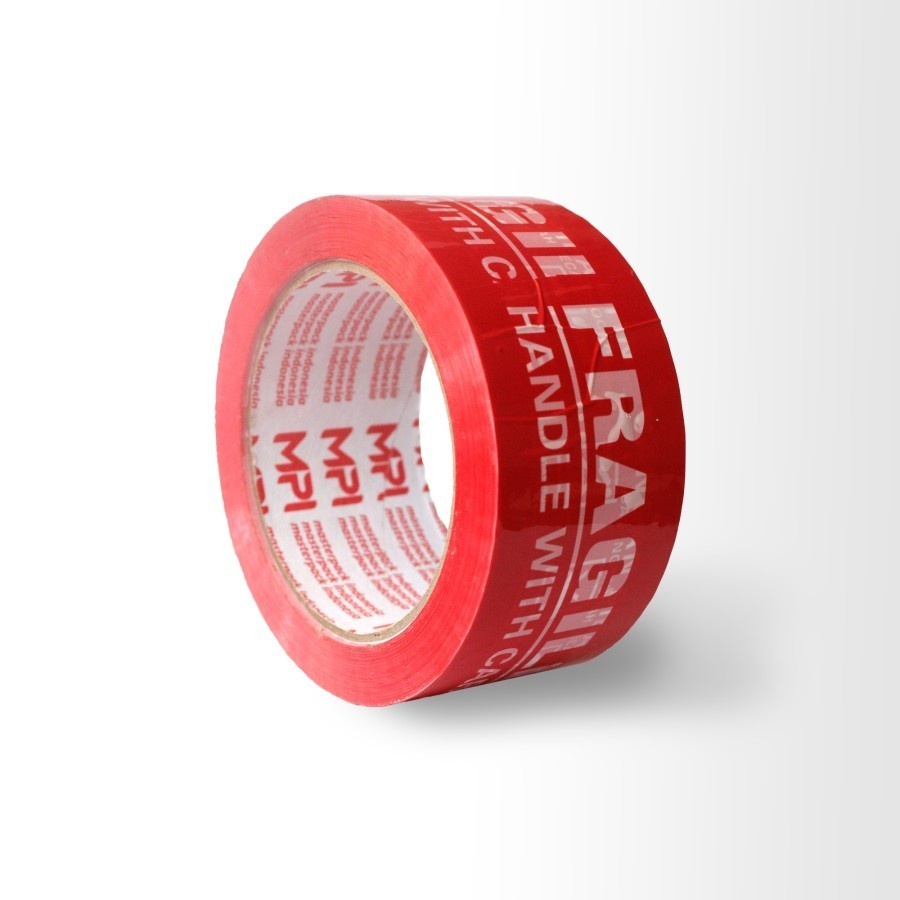 

1 Lusin / 12 Pcs - Lakban Fragile Merah 100 Yard - Lakban Fragile MPI 48 mm x 100 yard