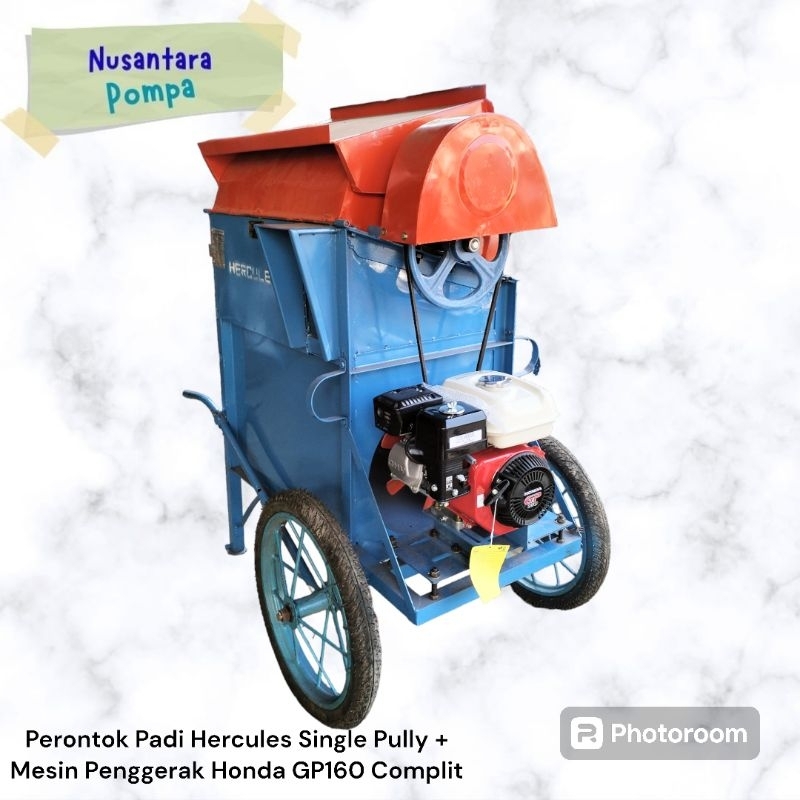 Perontok Padi Hercules Single Pully + Mesin Penggerak Honda GP-160 Complit