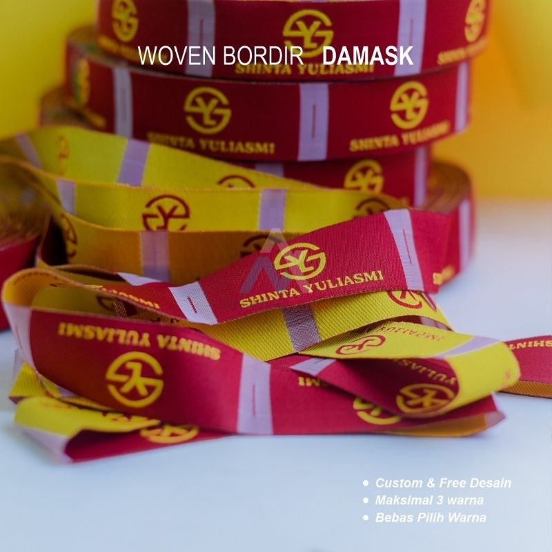 

2x5cm Label woven damask ukuran , label bordir