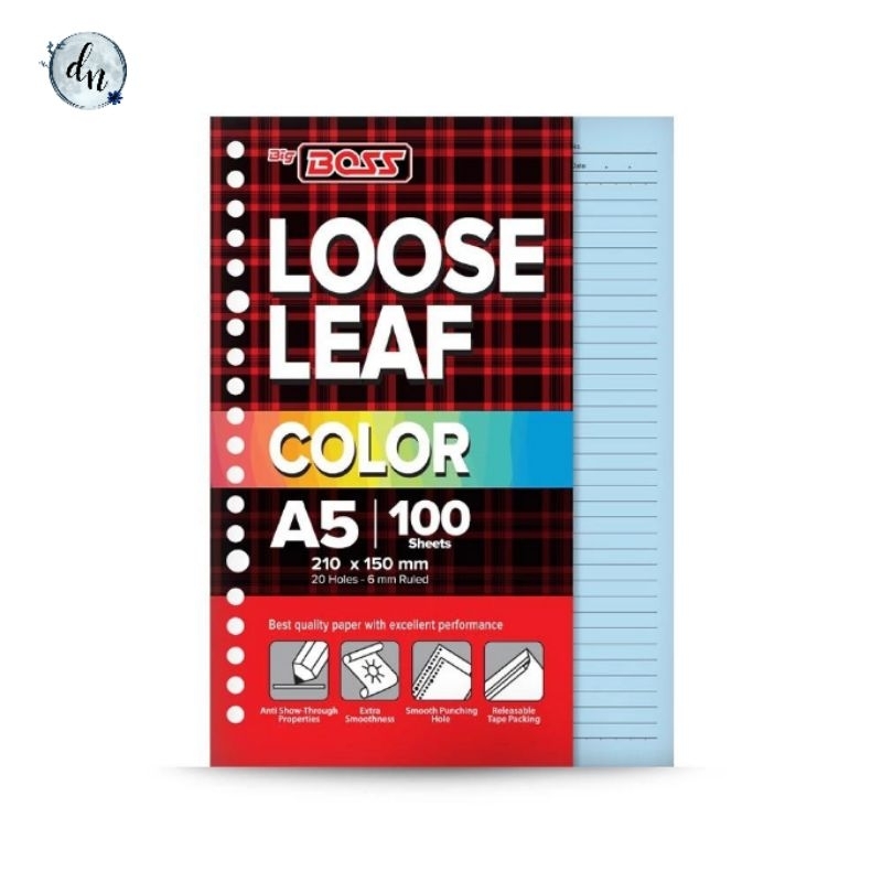 

BigBoss Loose Leaf 100 A5 Blue | BBO LL 100 Sheets A5 | Isi Binder A5 Warna Biru BigBoss 100 Lembar