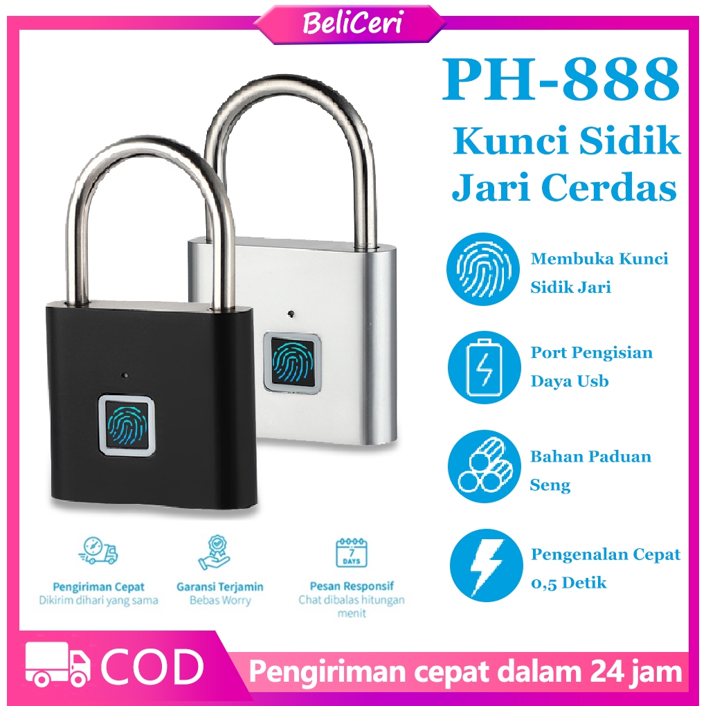 Padlock Gembok Fingerprint / Gembok sidik jari tahan air / gembok anti maling / gembok pintu gembok 