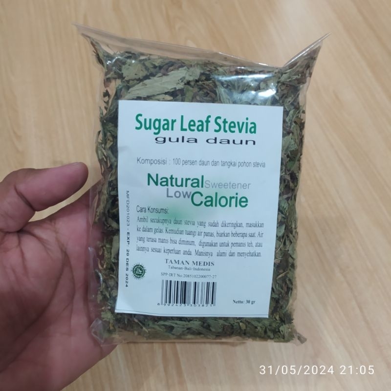 

DAUN STEVIA KERING SUGAR LEAF 30 GRAM NATURAL SWEETENER LOW CALORIE IZIN DINKES