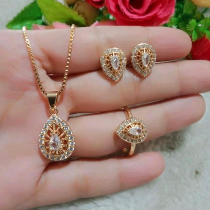 Perhiasan emas satu set asli 24 karat mewah simple elegan