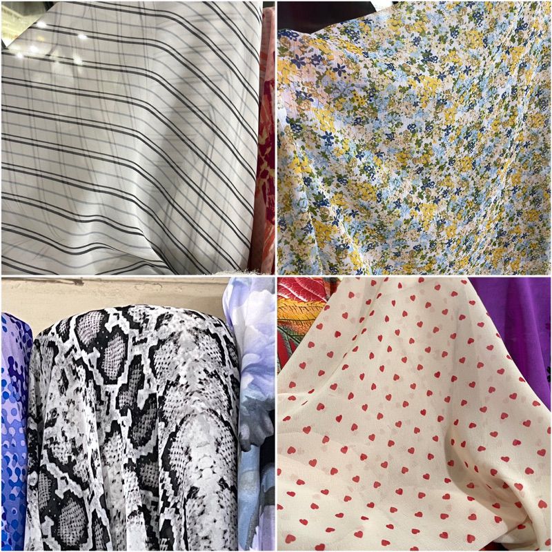 kain sifon ceruty motif lebar 150 cm | kain meteran | bahan sifon ceruty kembang bunga kecil besar