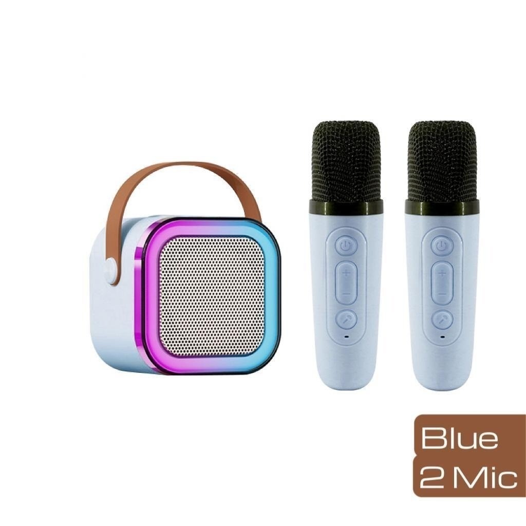 Speaker Bluetooth Karaoke Wireless Microphone 2pcs/Set High End Karaoke Speaker RGB Light Speaker Bluetooth Bass Dapat Terhubung ke HP/TV/Komputer Bluetooth Speaker-Blue 2 Mic