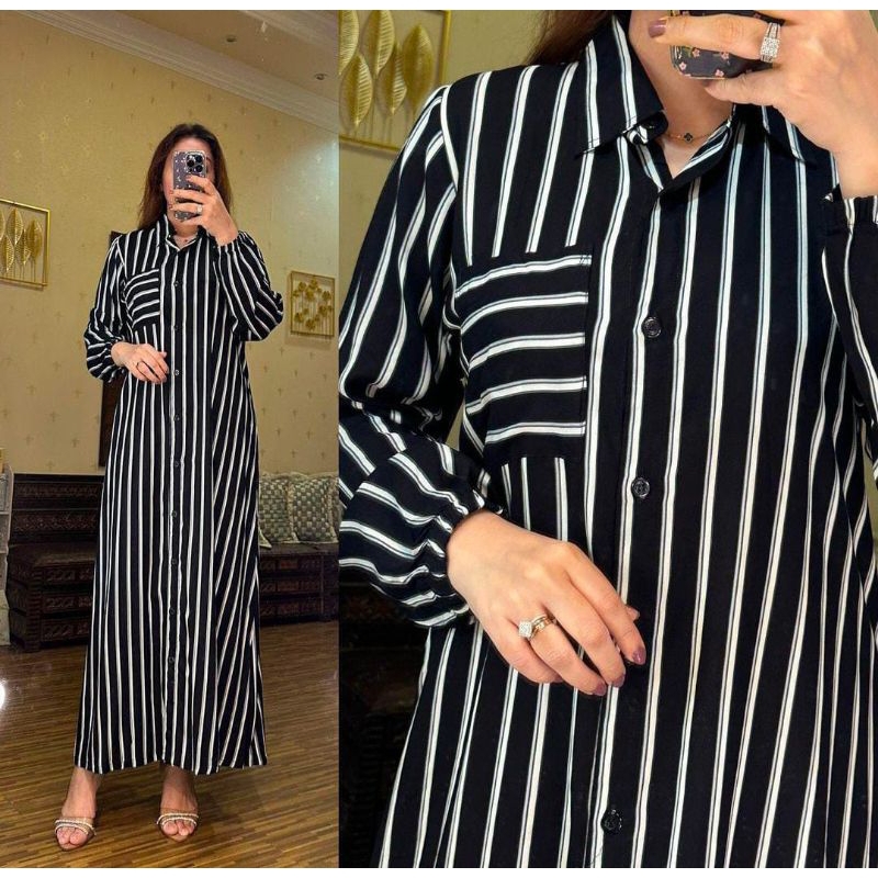 Daster Arab Teby Reana Home Dress Kekinian,Long Dress Jumbo Busui Friendly Hitam Putih