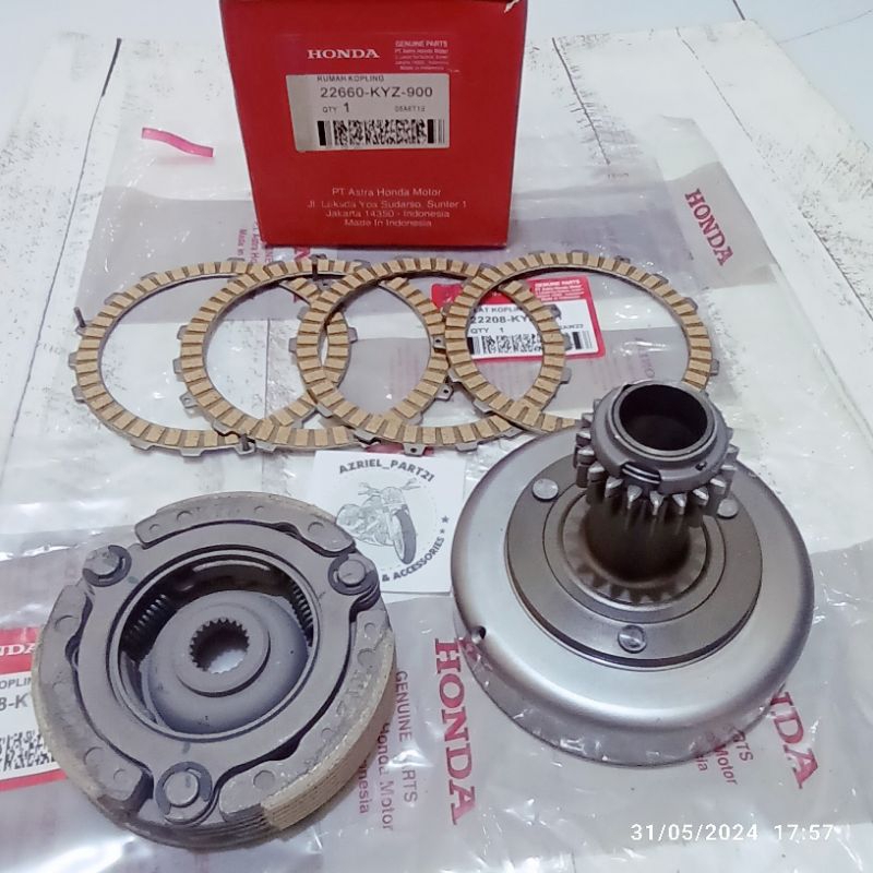 Paket Lonceng Ganda + Kampas Ganda Assy + Plat Kopling Racing KYZ Supra X 125 Fi Helm In Blade New 1