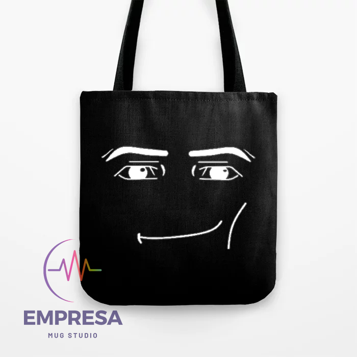 Black Tote Bag Man Face Meme Roblox Face Robux Game Polyester Canvas Sling Bag