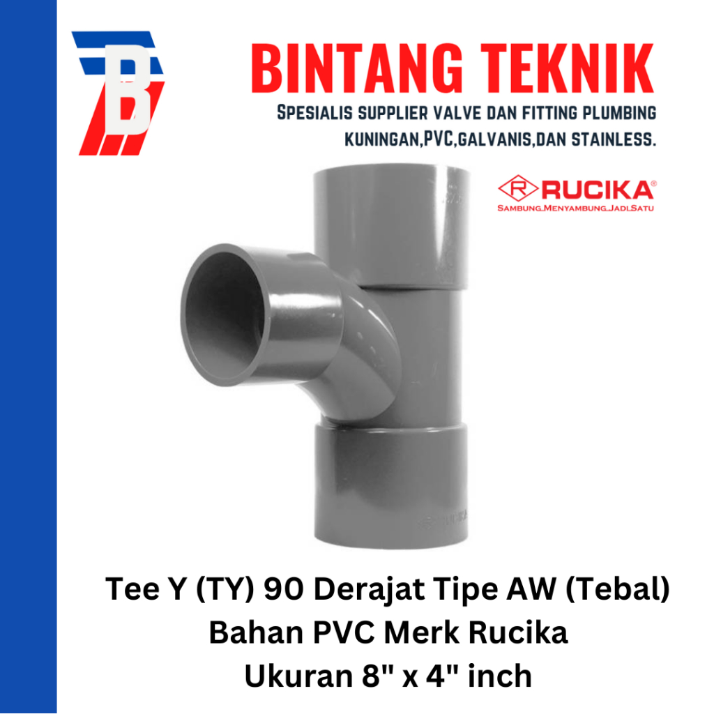Tee Y 8" x 4" inch / TY 8 x 4 PVC Rucika AW
