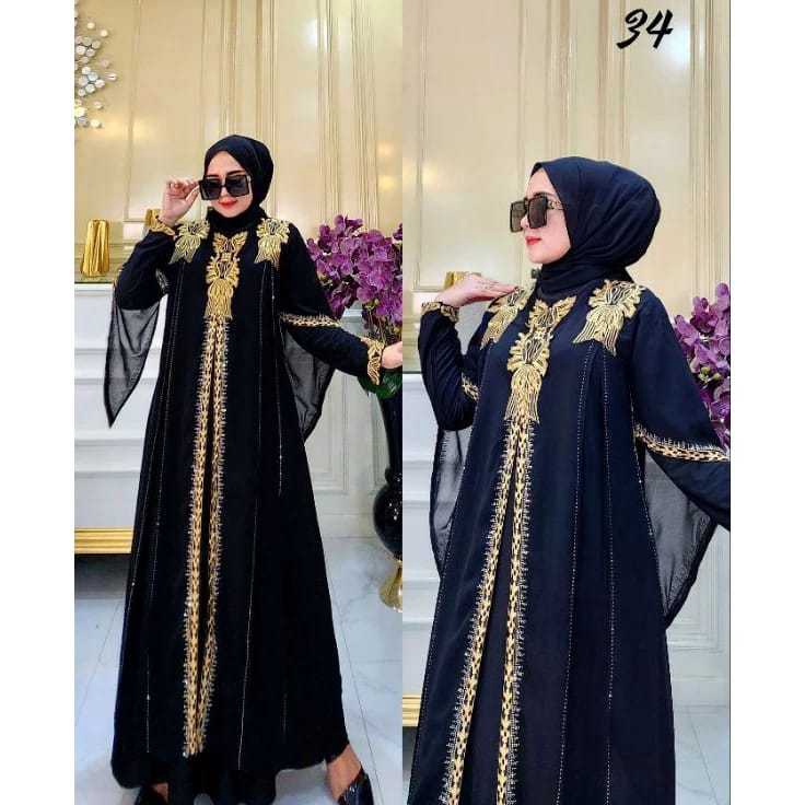 Pusat Garansi  COD Promo Gamis Abaya Arab Turkey NAKUSHA Abaya Arab Hawa Jersey kombinasi Ceruty Ter