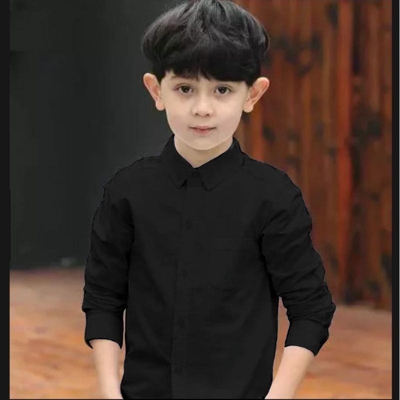 Kemeja Hitam Polos Anak Laki Laki Lengan Panjang