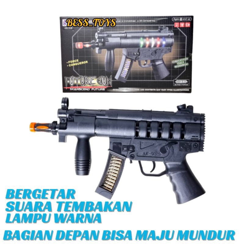 Mainan Anak Pistol A303 Ada Suara Tembakan Bergetar Lampu Warna dan Bagian Depan Maju Mundur