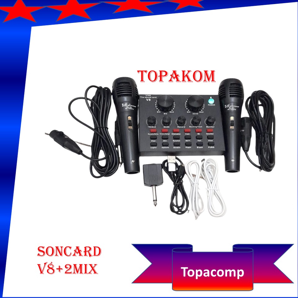 Readystock 1 PAKET Alat karoke mixser v8 soncd soncad bluetooth murah satu paket karoke siAp pakai j
