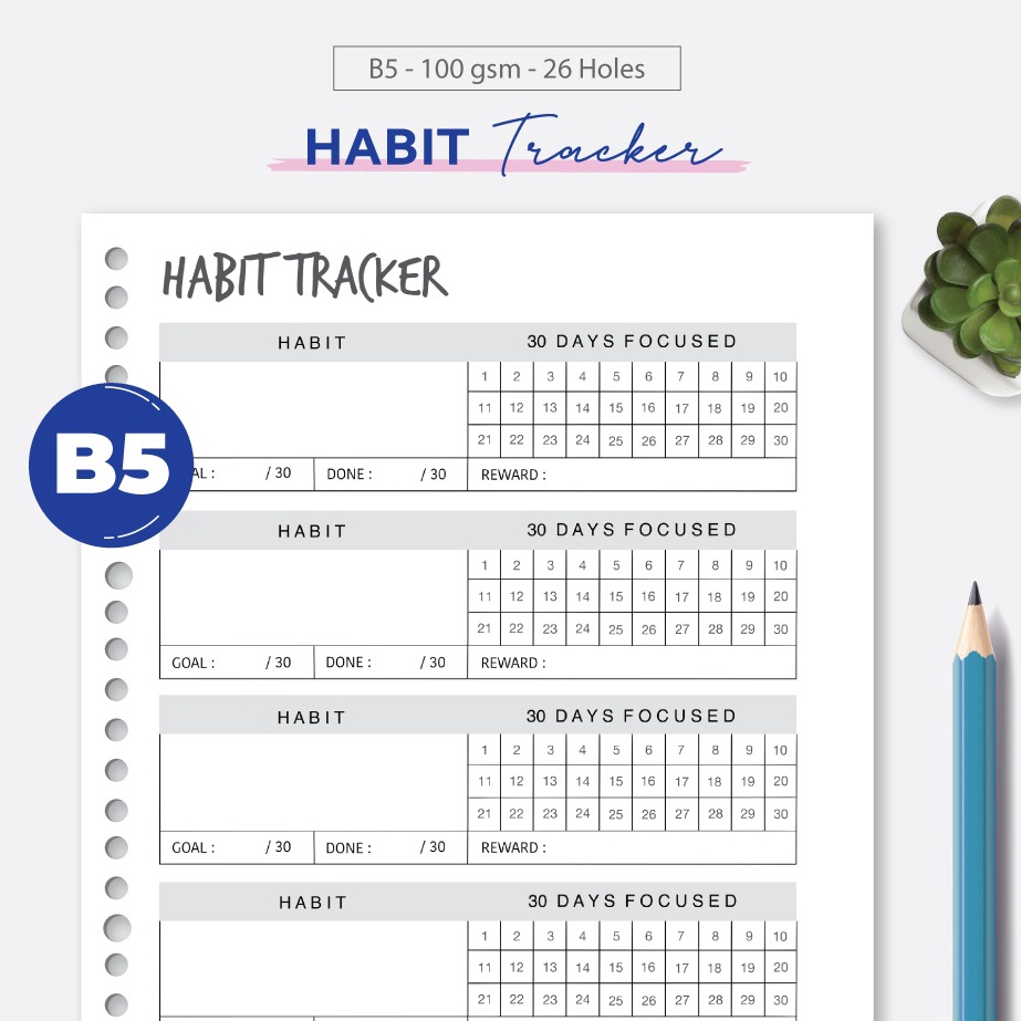 

Ramah Lingkungan Bukuqu Loose leaf B5 L11 Habit Tracker Kes Binder Kes File