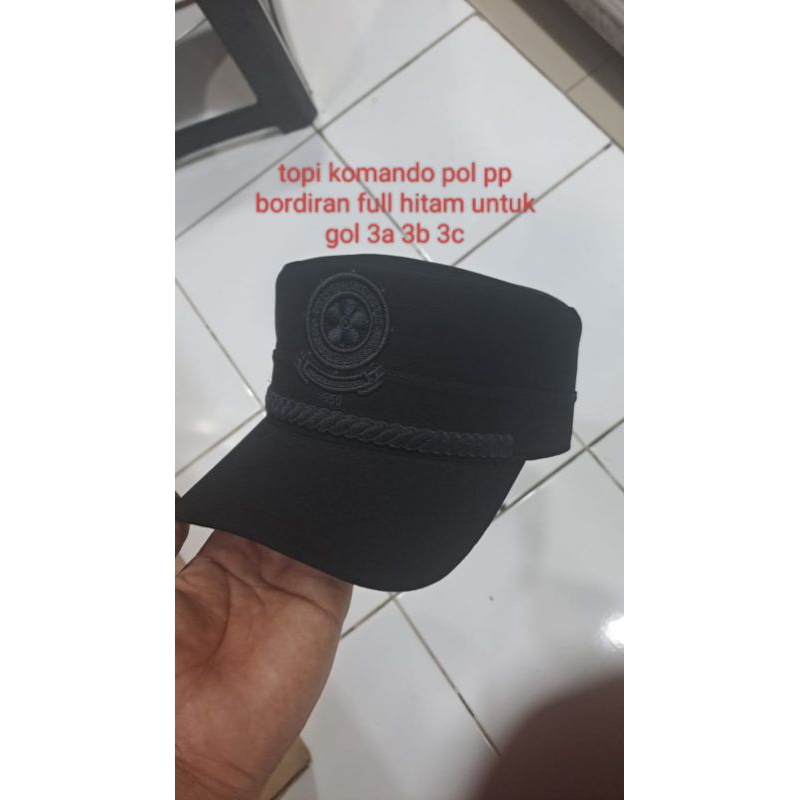 TOPI KOMANDO POL PP TERBARU BORDIRAN FULL HITAM UNTUK GOL 3A 3B 3C