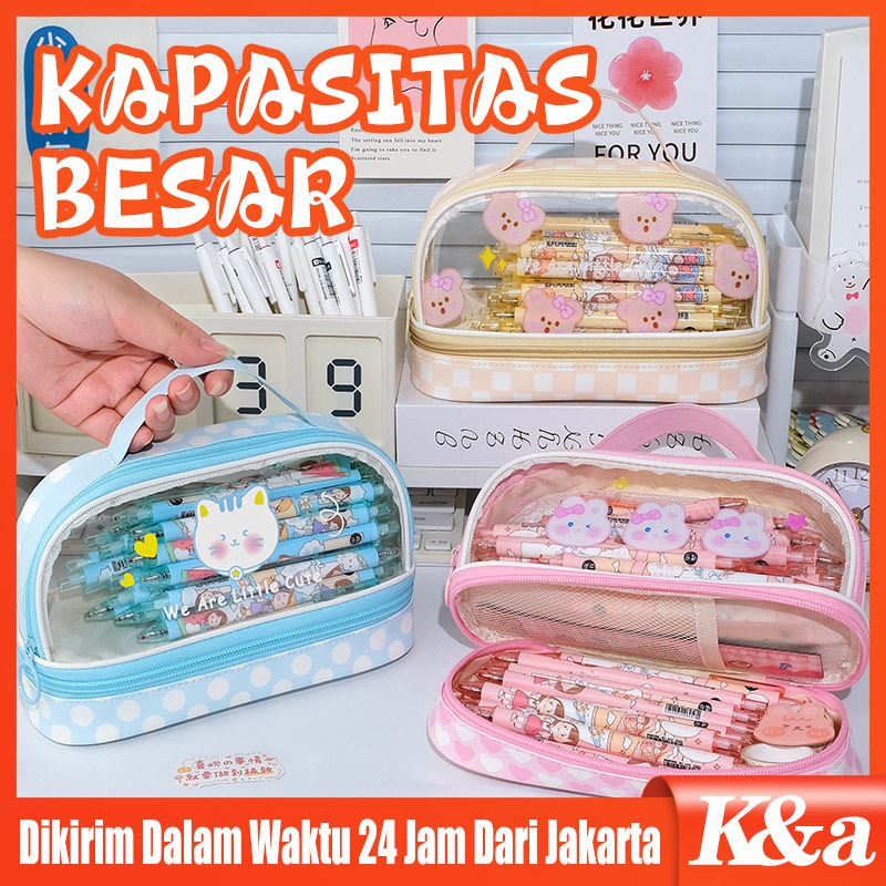 

Tempat Pensil Transparan Kotak Pensil Anak Tas Pensil Zipper Motif Lucu Alat Tulis