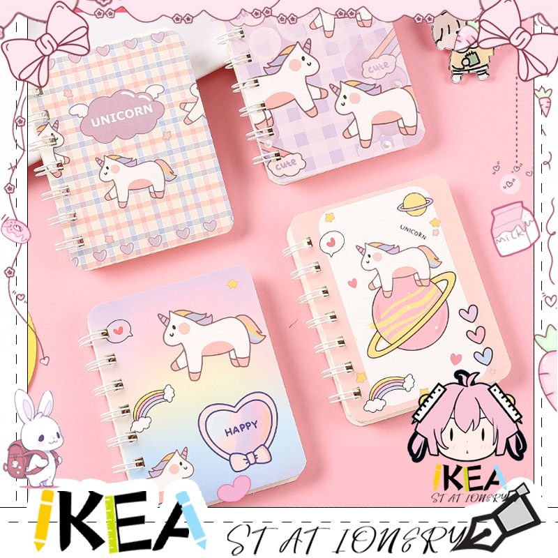 

IKEA-4Pcs/Set Note Book Ring Motif Memo Kecil A7 Spiral Isi 80 Lembar Notebook Mini / Buku Catatan Ring / Buku Tulis Ring