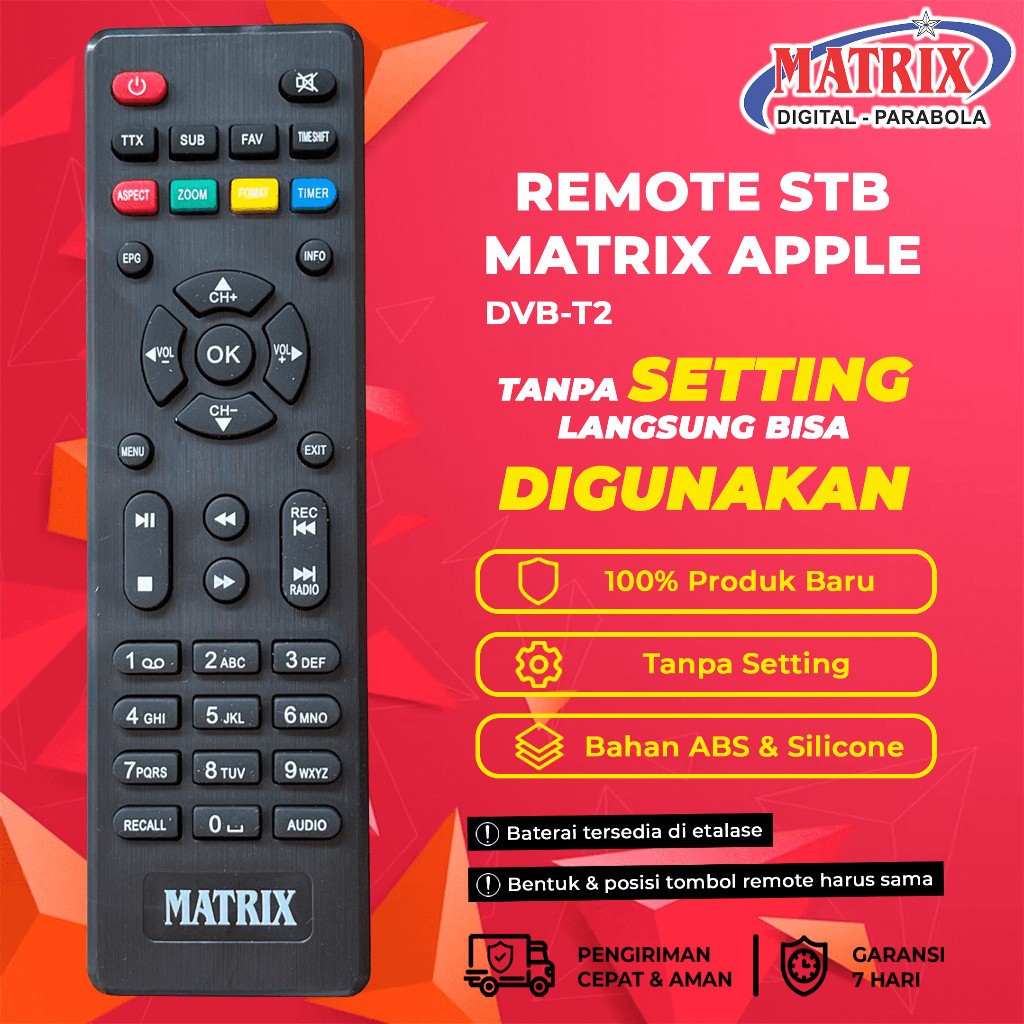 REMOTE STB RECIEVER DVB-T2 MATRIX APPLE HD MERAH
