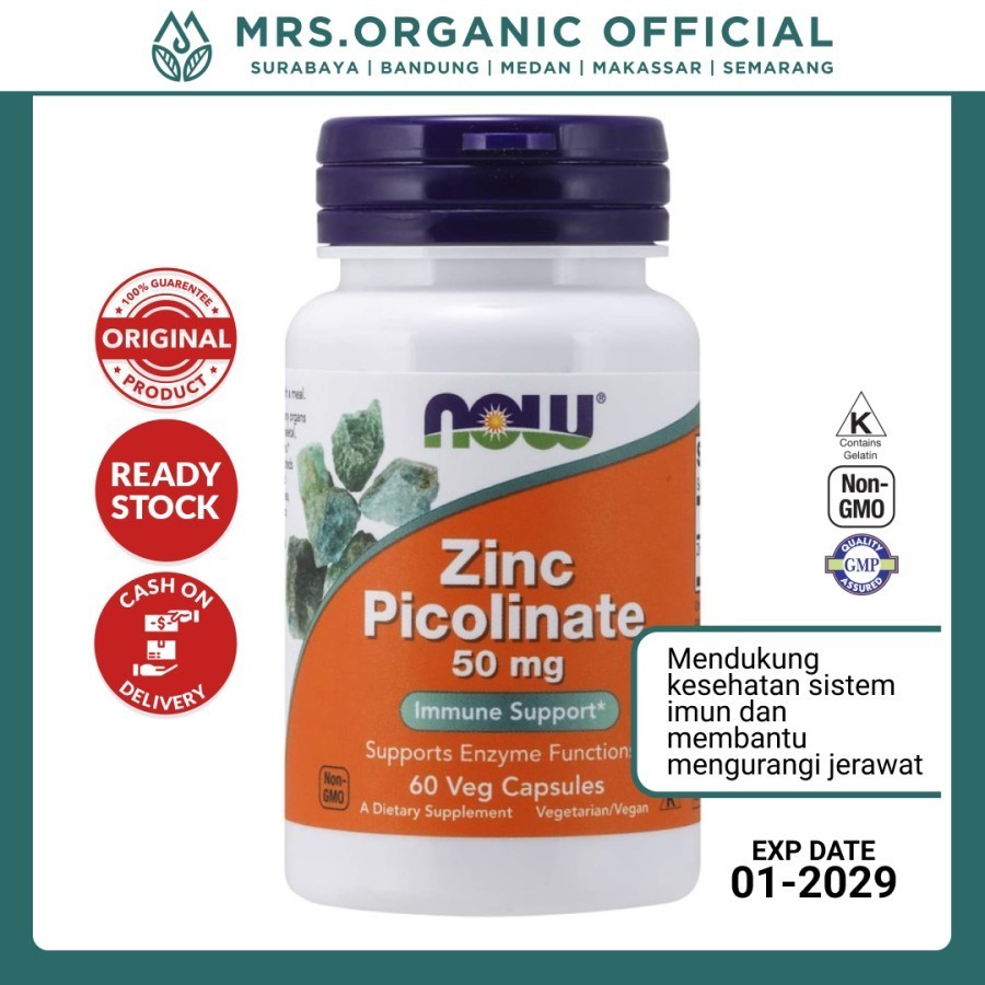 NOW Zinc Picolinate 50mg – 60 Caps | Detoks, Kesuburan Pria, & Imun Kuat