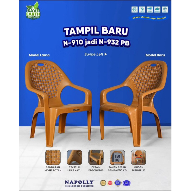 ( 2 KURSI ) KURSI NAPOLLY SANDARAN TANGAN N-932 / kursi cafe , mancing pendek