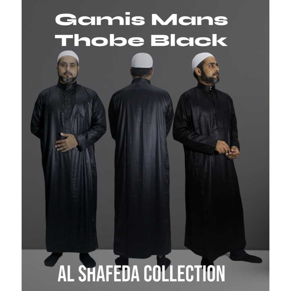 AL Shafeda Jubah / Gamis Pria Dewasa Slimfit Manset Premium Series | Hitam / Gamis Al Shafeda Tobe P