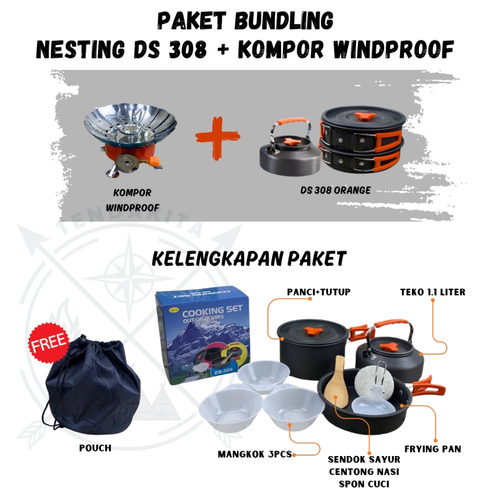 PAKET COOKING SET  KOMPOR TENDAKI  DS 38  DS 311 TC311  TC 2  TS 1  TS 23  ALAT MASAK SET  NESTING  