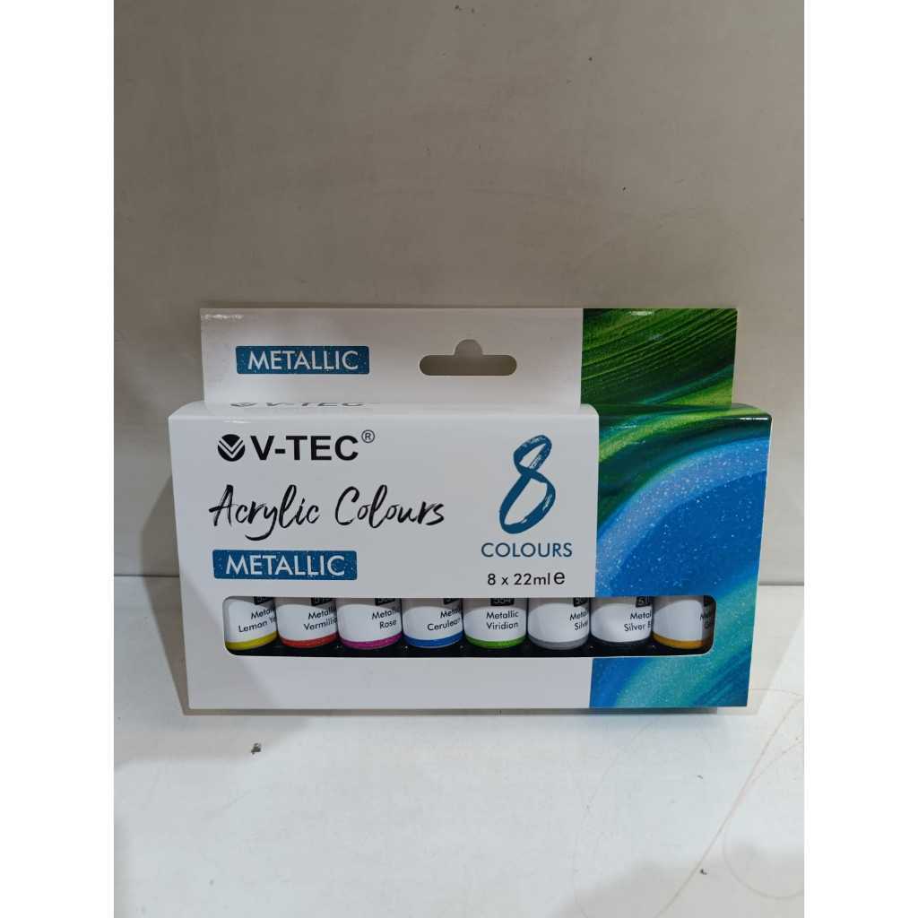 

V-Tec Acrylic Colours 8 Colours 22ML Metalic - Fluorescent - Pastel