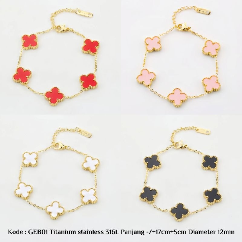 Gelang clover titanium 316L anti karat