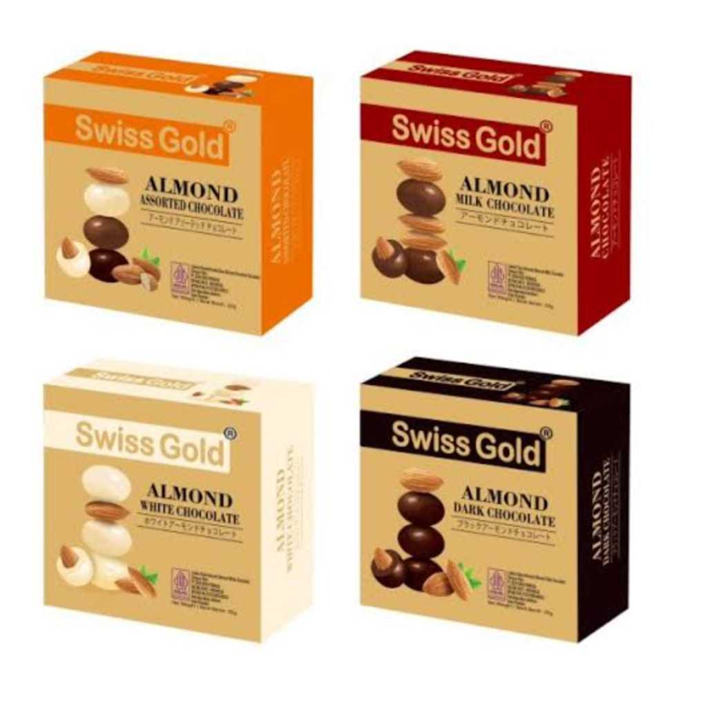 

Coklat Swiss Gold Almond Cokelat Assorted Milk White Dark Chocolate 65g halal