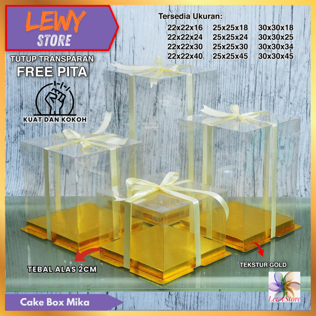 

Cake Box/Mika Dus/Kotak Kue/26x26cm/Tutup Transparant PET/Kotak Kue/Gift Box/Kotak Kado/Kotak Hadiah/Dus Kue/Kotak Hantaran