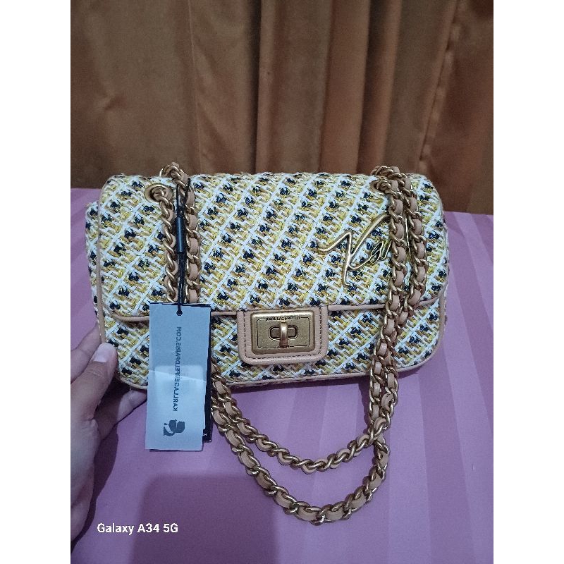 Karl Lagerfeld Kuning Emas Tas Pesta Tali Rantai