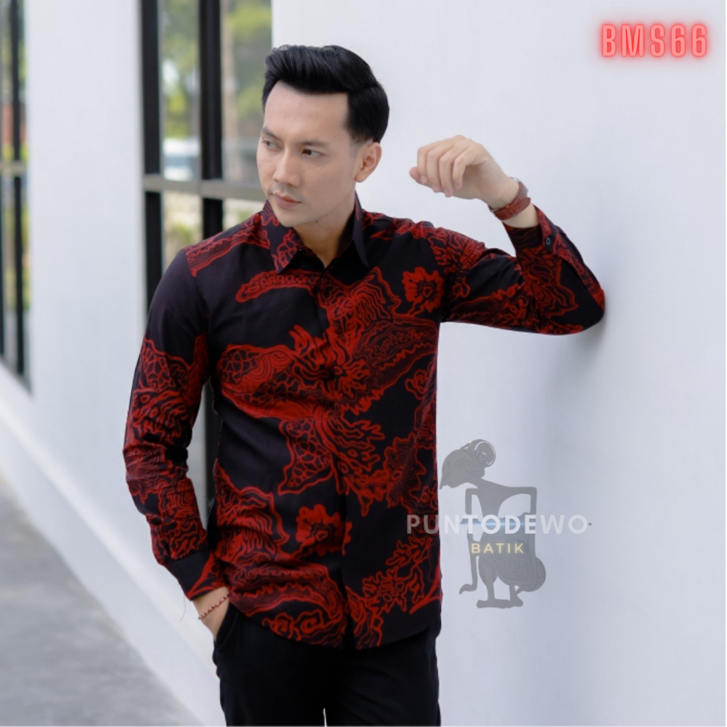 Kemeja Batik Pria Lengan Panjang Slimfit BMS66 Motif Kresna | PUNTODEWO BATIK ORIGINAL SOLO