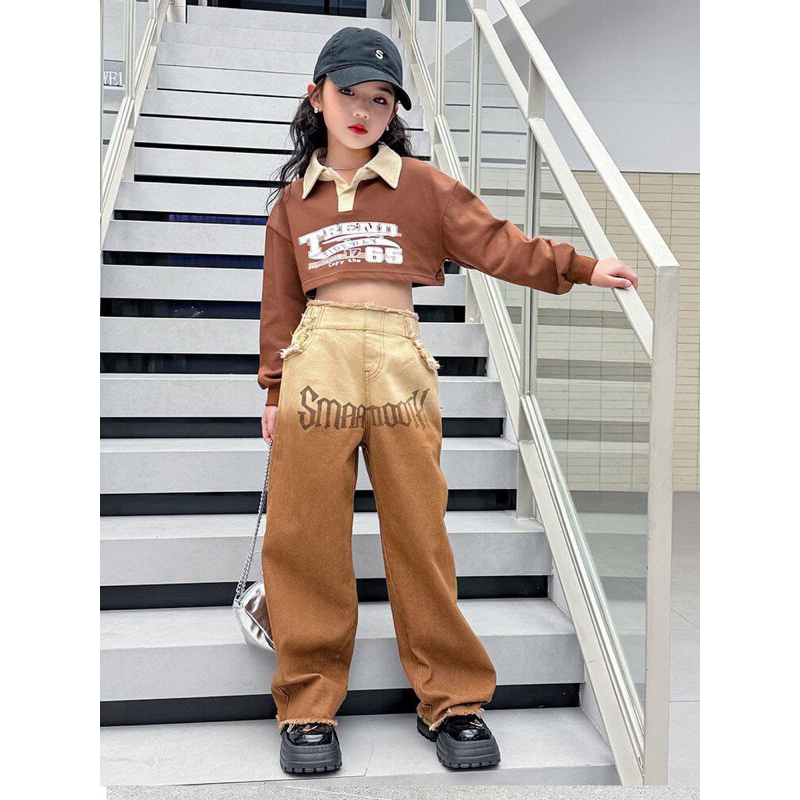 CHERYLL COLLECTIONS 2869 - Setelan anak perempuan crop gradiasi brown import korean style - setelan 